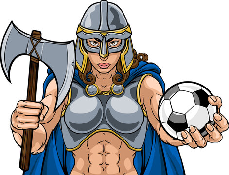 A female Viking, Trojan Spartan or Celtic warrior woman gladiator knight soccer football sports mascot