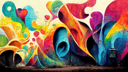 Colorful graffiti on urban wall as street art concept illustration - obrazy, fototapety, plakaty