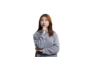 Beautiful Asian woman gesturing for advertisement editing on isolated background, portrait concept used for advertisement and signage, isolated, copy space.