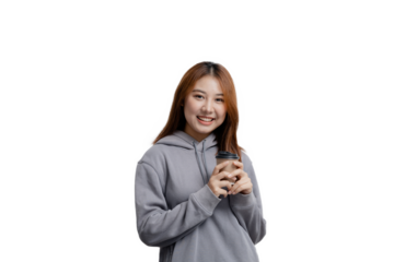 Beautiful Asian woman gesturing for advertisement editing on isolated background, portrait concept used for advertisement and signage, isolated, copy space.