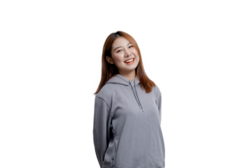 Beautiful Asian woman gesturing for advertisement editing on isolated background, portrait concept used for advertisement and signage, isolated, copy space.