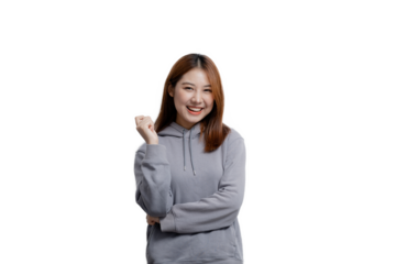 Beautiful Asian woman gesturing for advertisement editing on isolated background, portrait concept used for advertisement and signage, isolated, copy space.