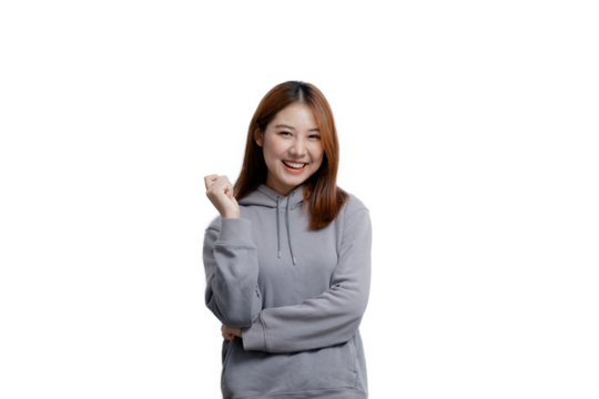 Beautiful Asian woman gesturing for advertisement editing on isolated background, portrait concept used for advertisement and signage, isolated, copy space.