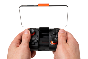 Gamepad with smartphone in hands