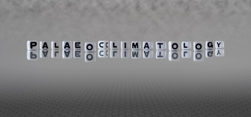palaeoclimatology word or concept represented by black and white letter cubes on a grey horizon background stretching to infinity