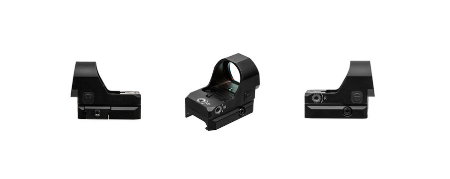 modern black collimator sight isolated on white back