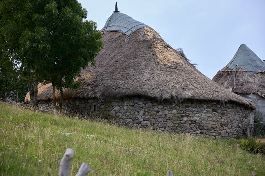 Ancares (Lugo, Spain), August 10, 2022. H&oacute;rreo. Typical construction of the region of Galicia, in the northwest of the country. It is used to store food.. His name is palloza