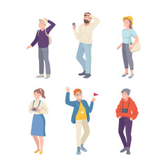 Fototapeta premium People Tourist Character on Excursion or Sightseeing Tour Vector Set