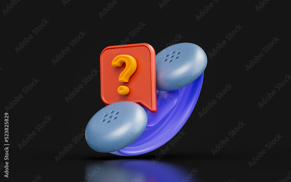 Aufkleber call sign with question mark on dark background 3d render concept for customer complain