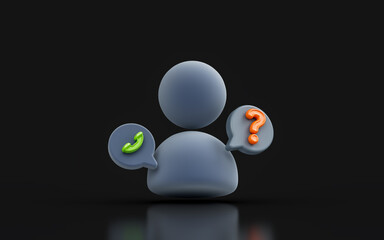 user call question mark sign on dark background 3d render concept for client technical support 