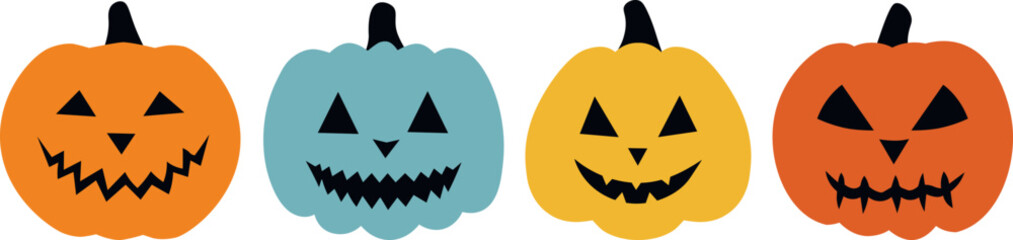 Spooky face pumpkin Halloween vector illustration