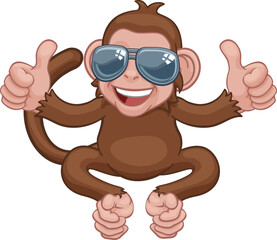 Monkey Sunglasses Cartoon Animal Giving Thumbs Up