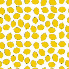 A set of seamless pattern with leaves, flowers and lemon. Line drawing. Lines have different widths. 1000x1000, vector graphics.