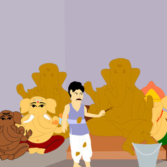  An Indian artist makes idols or statur of eco-friendly Lord Ganesha. The idols are made for the Hindu festival of Ganesh Chaturthi.
