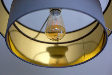 close-up of a modern lampshade with lightbulb