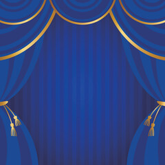 高級感のあるカーテンの背景　正方形　ブルー＆ゴールド