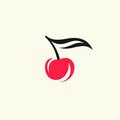 Illustration of a cherry in a modern style. Isolated image on a light background. Vector icon.