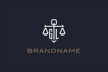 Initials GL logo for law firm with shield and scales of justice modern style - obrazy, fototapety, plakaty