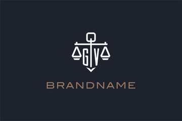 Initials GV logo for law firm with shield and scales of justice modern style