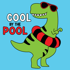 TYRANNOSAURUS REX WITH LIFEGUARDS COOL BY THE POOL