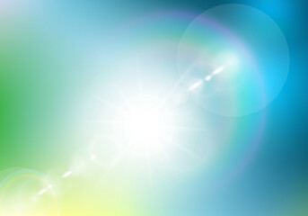 Abstract defocused summer background with white lens flare. Blue green color blurred backdrop. Spring vacation impression wallpaper © iaroslavka
