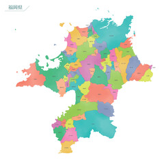 水彩風の地図　福岡県