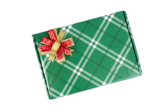Green Gift box isolated on white background.Christmas Day concept