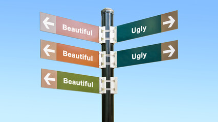 Fototapeta premium Street Sign Beautiful versus Ugly