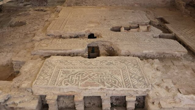 Archaeological excavation mosaics of a Roman house, Domus del Chirurgo. Rimini, Italy