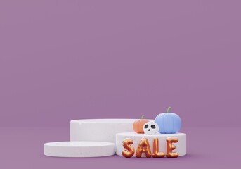 Happy Halloween background banner,podium for product,3d illustration