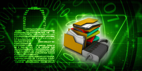 Yellow folder and lock. Data security concept. 3D rendering