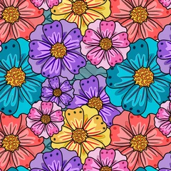 Gardinen Blumenmuster Bouquet Flowers and Leave Hand Draw Flower in Painted Colourful.  © Siriya