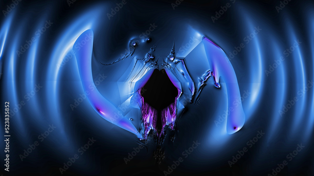 Poster abstract 3d fractal design in blue and violet color. modern futuristic background, 3d rendering