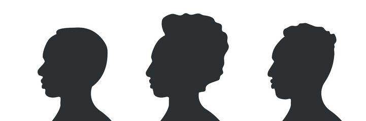 Naklejka na ściany i meble African American men set. Human Silhouette Contour. Male portrait face. Vector illustration 