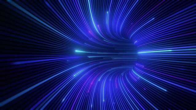 Futuristic stream of neon rays. Particle trails background. Communication and technology concept. Seamless loop.
