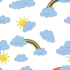 OUTDOORS RAINBOW CLOUDS WEATHER SUN SKY REPEAT PRINT SEAMLESS PATTERN VECTOR