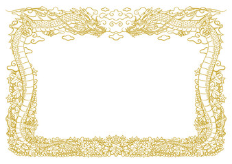 手描きのドラゴンの賞状風飾り枠　フレーム　黄金の龍