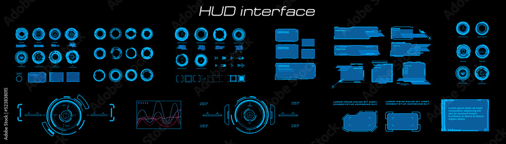 Poster set of elements for the user interface hud. futuristic virtual interface with frames, callouts and d