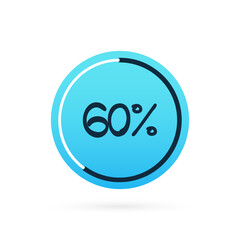 60 percent chart. Vector percentage infographic element. Blue circle isolated icon. Sign for download, growth, progress, business, finance, design