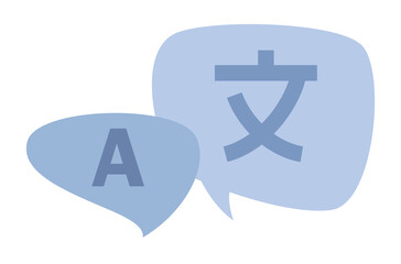 Translation app icon. Chat bubbles with language translation. Online translator. Vector flat illustration