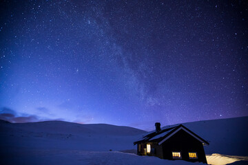 Polar night in Reinheim Cabin, Dovrefjell National Park, Norway