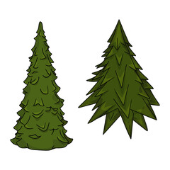 Set of fir trees, pine isolated. Christmas tree for design blank, logo, badge, postcard