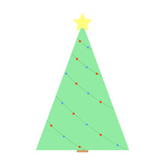 simple triangle green Christmas tree with garland and yellow star