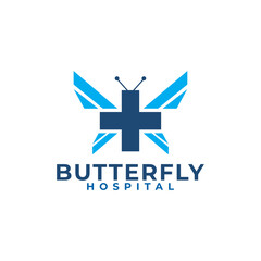Fototapeta premium Butterfly symbol incorporate with cross medical hospital logo design