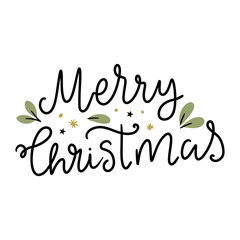 Merry Christmas holidays hand written lettering typography phrase, hand drawn quote for cards, posters, banners.