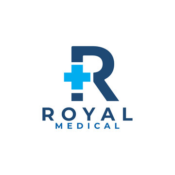 R letter medical cross symbol logo design