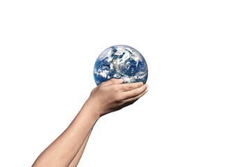 Earth, globe in hand on transparent background - PNG format. Elements of this image furnished by NASA
