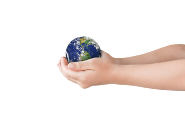 Earth, globe in hand on transparent background - PNG format. Elements of this image furnished by NASA