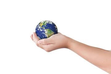 Earth, globe in hand on transparent background - PNG format. Elements of this image furnished by NASA