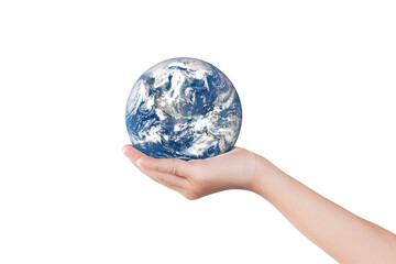 Earth, globe in hand on transparent background - PNG format. Elements of this image furnished by NASA